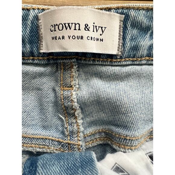 Crown & Ivy Vintage High Rise Straight Leg Jeans Dip Dyed Denim 8 Blue White - Picture 5 of 7